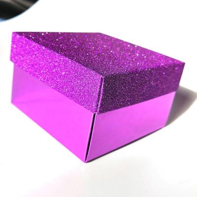 China ZPT10-114 Recyclable Glitter Purple Mirror Fancy Effect Paper Jewelry Box Nice Logo Printing Square Handmade Soap Packaging Box Small for sale