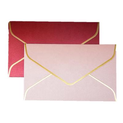 China WXF-118 Business Envelope Fashion Design Gold Foil Edges Light Pink Art Paper Wedding Invitation Cards Packaging Envelope RSVP Envelope for sale