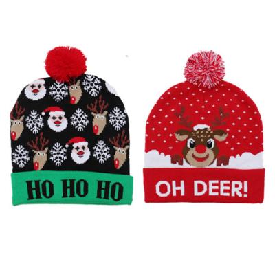 China Christmast Ornament Amazon Hot Sale Christmas Hat Led Knitting Beanie Hat Adult Kids Party Hat for sale