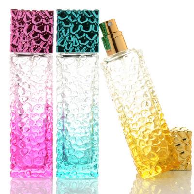 China Personal Care 50ML Air Freshener Empty Square Gradient Shape Perfume Glass Bottles Pump Bottle Sprayer for sale