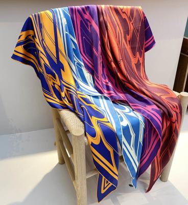 China Custom Designer Gift 14mm100% Screen Printing Diamond Silk Scarves European American Pure Silk Scarf Promotion For Women for sale