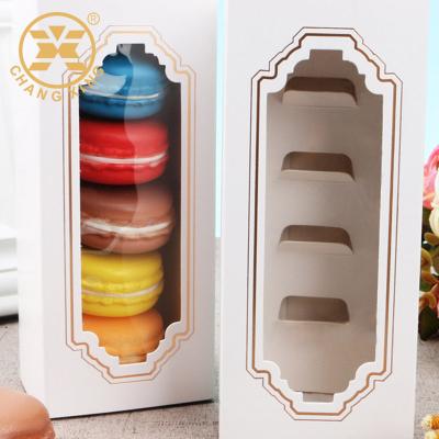 China Recyclable Pastry Cardboard Pastry Gift Box Pet Stock Clear Window White Macaron Pastry Paper Packaging for sale