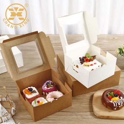 China Recyclable Custom Single Donut Cookie Box Cake Food Packaging Square Baking Box With Window Handle for sale