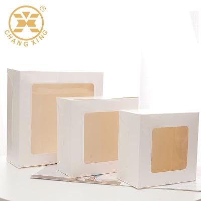 China 6 Inch Recyclable Square Window Afternoon Tea Cake Box Packaging Paper Cardboard Transparent White Cake Package for sale