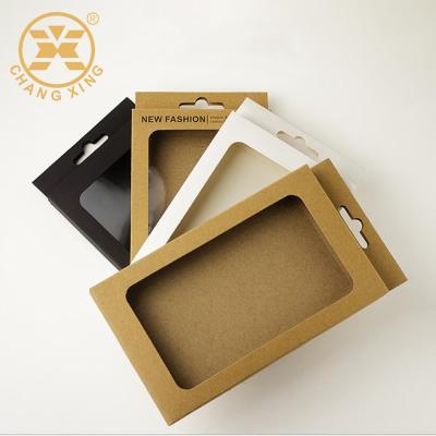 China Wholesale Retail Recyclable Kraft Paper Mobile Phone Packaging Box With Clear PVC Window for sale