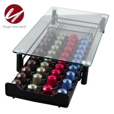 China New Arrival Sustainable Nespresso Pod Storage Tempered Glass Coffee Capsule Drawer for sale