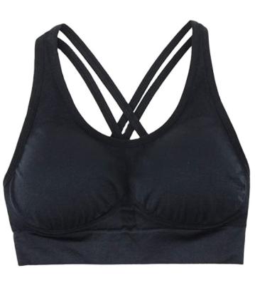 China Wholesale Women's Factory Price Cross Breathable Medium Support Cups Yoga Sports Back Wireless Removable Bra for sale