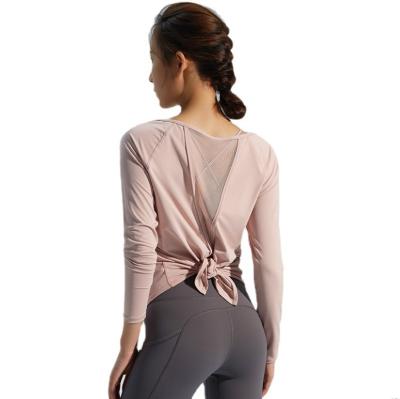 China Breathable Long Sleeve Workout Tops For Women Loose Fit Mesh Open Split Back Quick Dry Yoga Shirts for sale