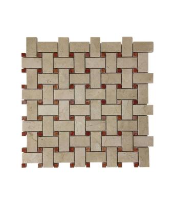 China Parquet Wall Decoration Basket Weave BrownRed Stone Marble Back Splash Mosaic Tiles for sale