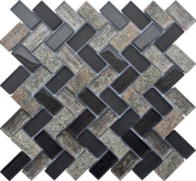 China Parquet Classic Design Black Blue  Arrow shape Marble Stone Mosaic Tiles for sale