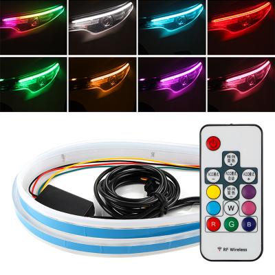 China Individual WANTED 12V Car 30 Lightbar RGB 30 Controller 45 DRL Flexible 60cm Led Strip With Flow Turn Signal Daytime Running Lamp Remote Control Headlight for sale