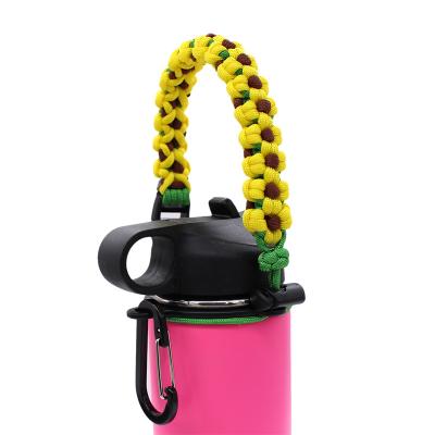 China For Paracord Handle Flask Camping Water Bottle Survival With Safety Ring Carabiner Compass Fits Wide Mouth Bottles 12 oz to 64 oz for sale