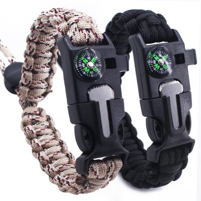 China For Survival 5-in-1 Emergency Whistling Fire Starter Camping Loud Adjustable Paracord Bracelet For Camping for sale