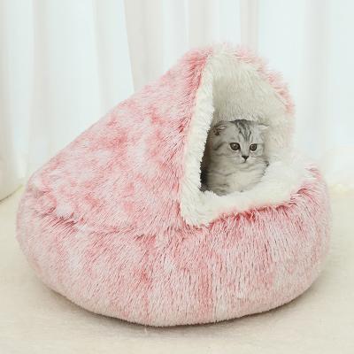 China Sustainable Pet Supplier Warm Plush Cat Nest Semi-Enclosed Cat Bed All-Season Universal Cover Shell Nest Small Dog Winter Pet Bed for sale