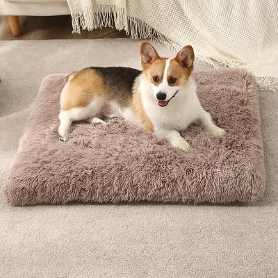 China Stocked Custom Luxury Pet Dog Bed Comfortable Square Colorful Washable Removable Plush Pet Cushion Cat Dog Mats for sale