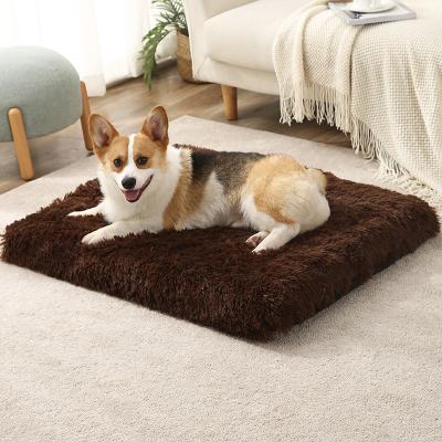 China Stocked Wholesale Custom Super Soft Plush Washable Solid Color Brown Luxury Human Size Pet Dog Bed Sofa for Large Dogs for sale