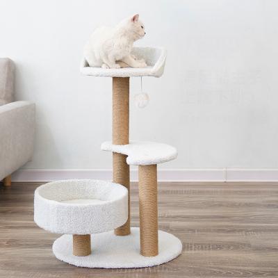 China Sustainable High Quality Modern Cat Tree Tower Rattan Woven Wood Sisal Pet Large Cats Tree Play Furniture Cat Climbing Tree for sale