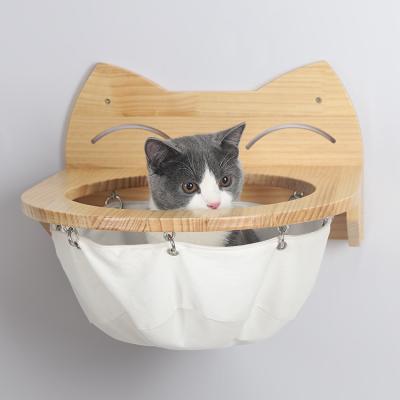 China Sustainable Factory Custom Logo OEM DIY Cat Wall Hanging Cat Scratching Post Hammock Wooden Cat Climbing Frame for sale