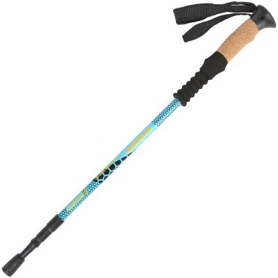 China Ultralight Adjustable 7075Aluminum Cork Straight Handle Walking Stick 3 Connections Telescopic Trekking Rise/Pole from Rise/Ski Manufacturer for sale