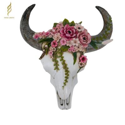 China Wholesale Europe Resin Ox Horns For Wall Hanging Texas Decoration Wall Carving Horn Skull Ox Bull Head The Long for sale