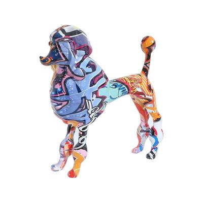 China Creative Colorful Europe Dog Figurine Graffiti Poodle Statue Ornaments Resin Dog Statue Crafts for sale