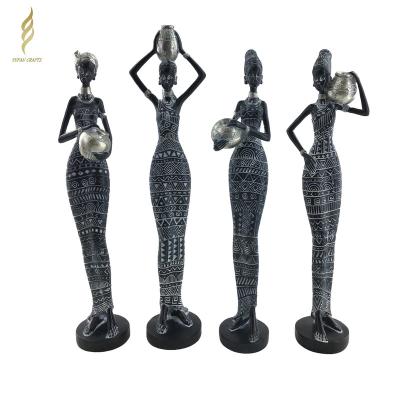 China Europe 2021 new design african ladies statues for decoration resin color women table statues for sale