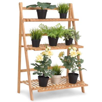 China Organizador plegable de madera Outdoor de la escalera 3-Tier del estante de exhibición del soporte de la planta de la flor en venta