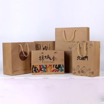 China Disposable Brown Sticker Custom Printed Paper Bags Handles Kraft Paper Bag With Handle for sale