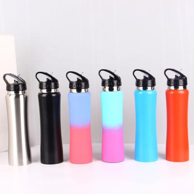 China Sustainable Food Grade 750ml Vacuum Travel Insulated Wide Mouth Sport Stainless Steel Water Bottle With Straw for sale