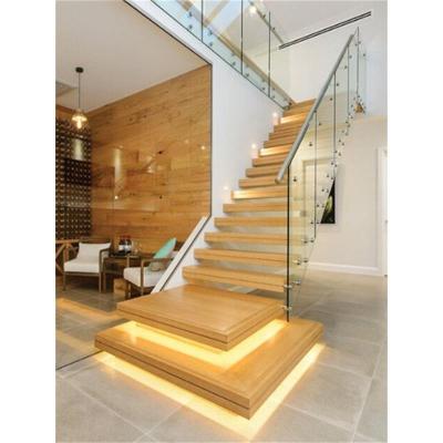 China Modern L Type Straight Glass Stairs Railing Modern Floating Glass Stairs Stairs for sale