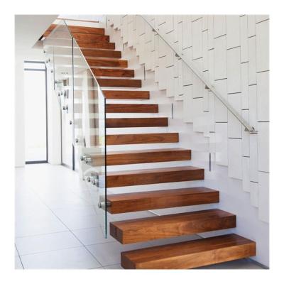 China Modern Wooden Tread Stringer Straight Stairs Modern Home Invisible Use Floating Stairs for sale