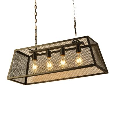 China Amazon Rustic Industrial Hot Sale Vintage Kitchen Rectangle Indoor Chandelier Led Iron Square Industrial Hanging Rectangular Pendant Light for sale