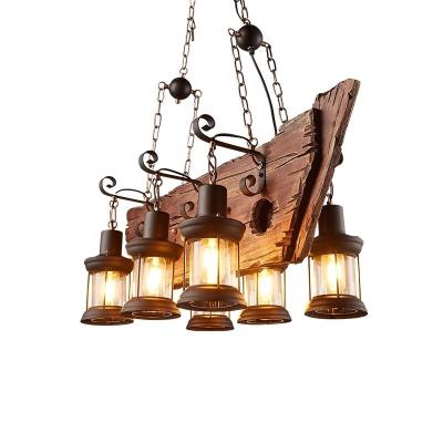 China Industrial Metal Wood Pendant Lamps Rustic Creative Antique Led Chandelier Lights Retro Vintage Loft Industrial Wood Boat Chandelier Lights for sale