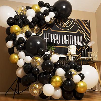 China Foil 104pcs Black And White Gold Metal Latex Foil Balloon Beaded Arch Set Happy Birthday Party Stage Decoration Balloon Supplies for sale