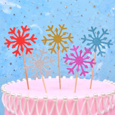 China Paper Cake Topper Decor Props 10pcs Glitter Snowflake Cake Topper Cupcake Toppers For Christmas Wedding Party Cute Baby Shower Paper for sale