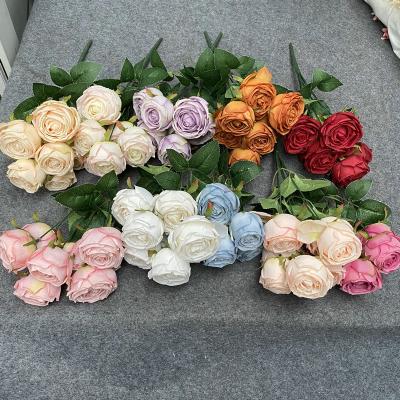 China Fabric 2022 New Flores Rose Bouquets Artificial Flowers 7 Rose For Wedding Main Decoration for sale