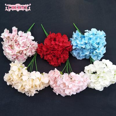 China High Quality 5 Heads Fabric Hydrangea Silk Artificial Flower For Wedding Decoration for sale