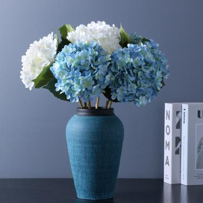 China Natural touch hydrangea high quality silk artificial flower head for wedding decor for sale