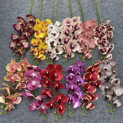 China 3D Printed Real Touch Latex 9 Phalaenopsis Orchids Artificial Flowers Real Touch Real Head Orchids Plant for sale