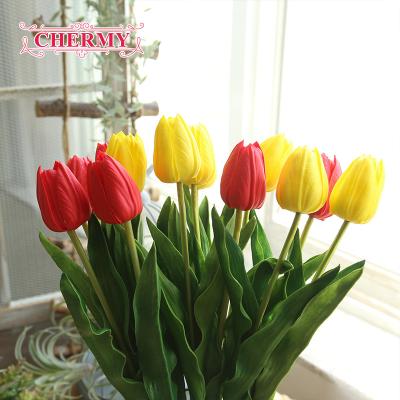 China Natual Touch & eco-friendly & fashional FREE SAMPLE Artificial PU Tulip Wedding Decorative Fake Flower Bluk for sale