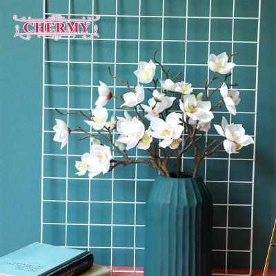 China Natual Touch & eco-friendly & wholesale fashional fake magnolia flowers real touch artificial simple white decoration plant branch flower for sale