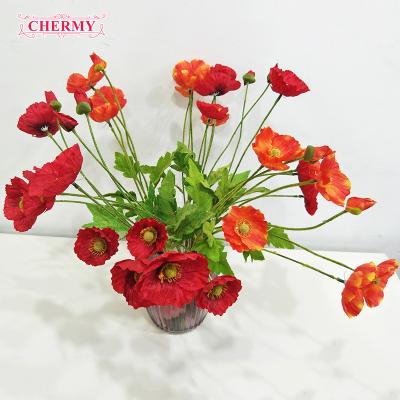 China Cloth+Flocking Poppy Wedding Accessories Single High Quality Artificial Poppy for Home Decoration for sale