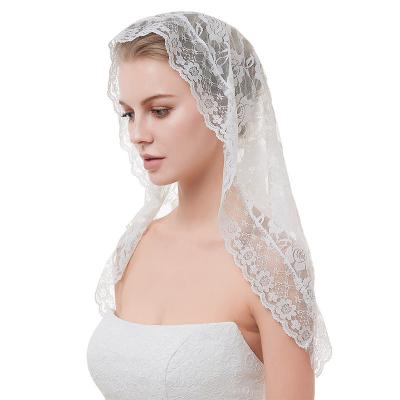 China Polyester Shorts Style Mantilla Chapel Bridal Shawl Chiffon Head Cover Veil Catholic Bridal for sale