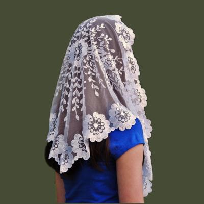 China Polyester Embroidery Spanish Style Lace Up Catholic Mantilla Women Head Covering Church Veil Wholesale for sale