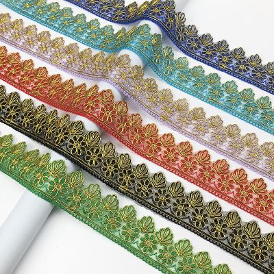 China Viable Gold Yarn Embroidery Sequin Lace Trim DIY Trimming Curtain Wedding Lace Up Clothing Accessories for sale