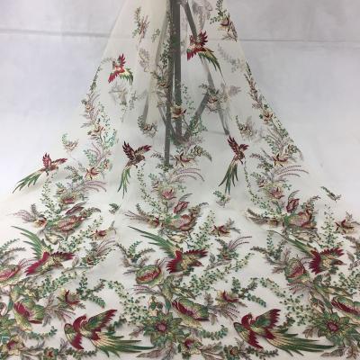 China 2021 Polyester 3D Tulle Mesh Birds Lace Fabric embroidery for sale