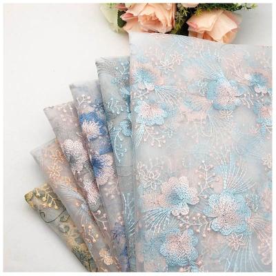 China Viable Korean Soft Embroidery Tulle Mesh Flower Textile Lace Fabric for Girl's Dress for sale