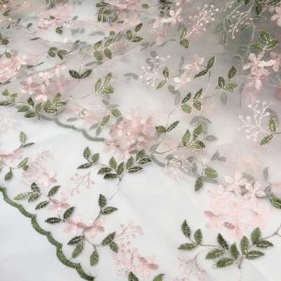 China Viable Flower Embroidery Tulle Mesh Lace Fabric For Curtain Tablecloth Dress Home Textile for sale