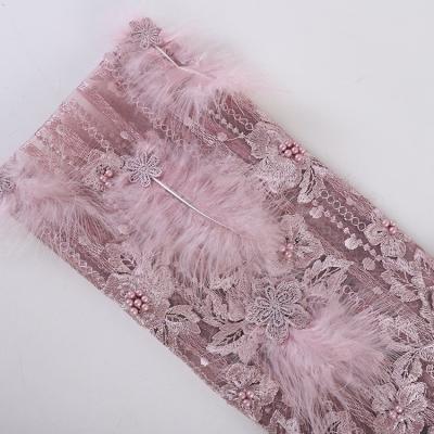 China 2021 New Design 3D Embroidery 3D Feather Quality Pink African Wedding Lace Fabrics Lace Fabric for sale