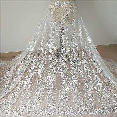 China Quality breathable sequin embroidery bridal lace fabric with sequins for wedding dress lace fabric for sale